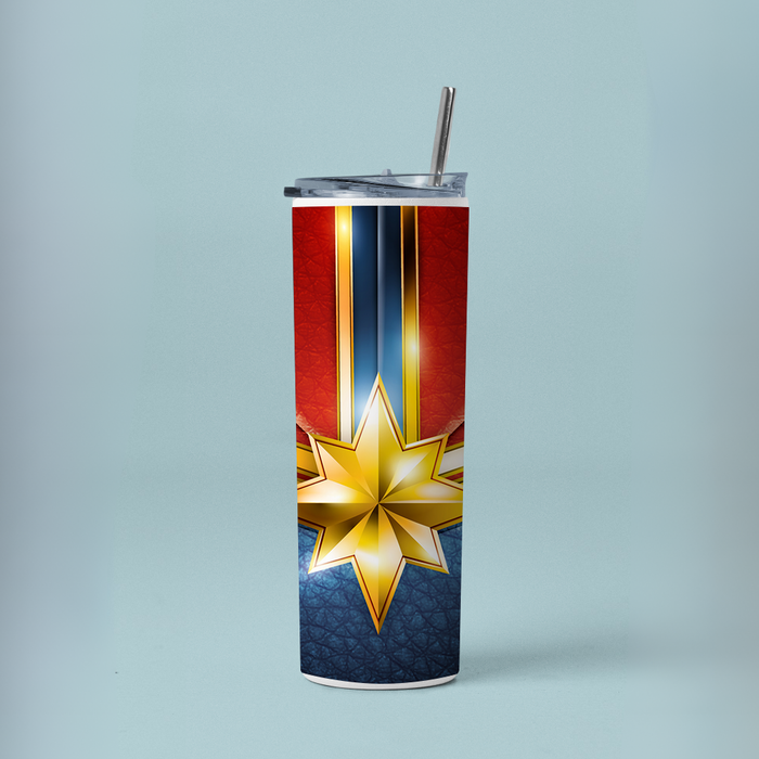 "CAPTAIN MARVEL SUIT" Tumbler with Metal Straw