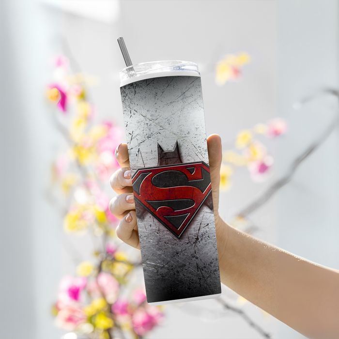 " SUPERMAN VS BATMAN" Tumbler with Metal Straw