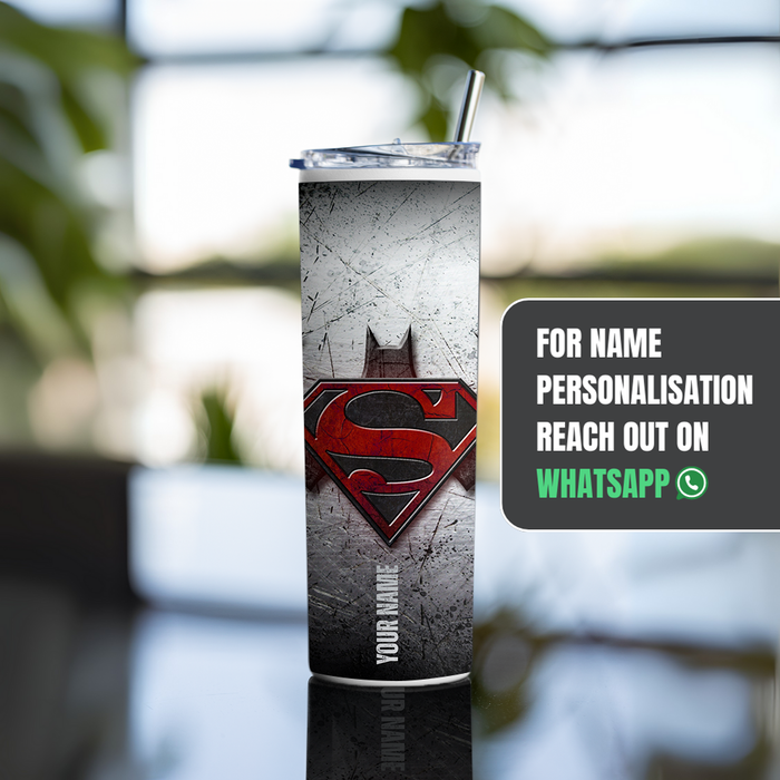 " SUPERMAN VS BATMAN" Tumbler with Metal Straw