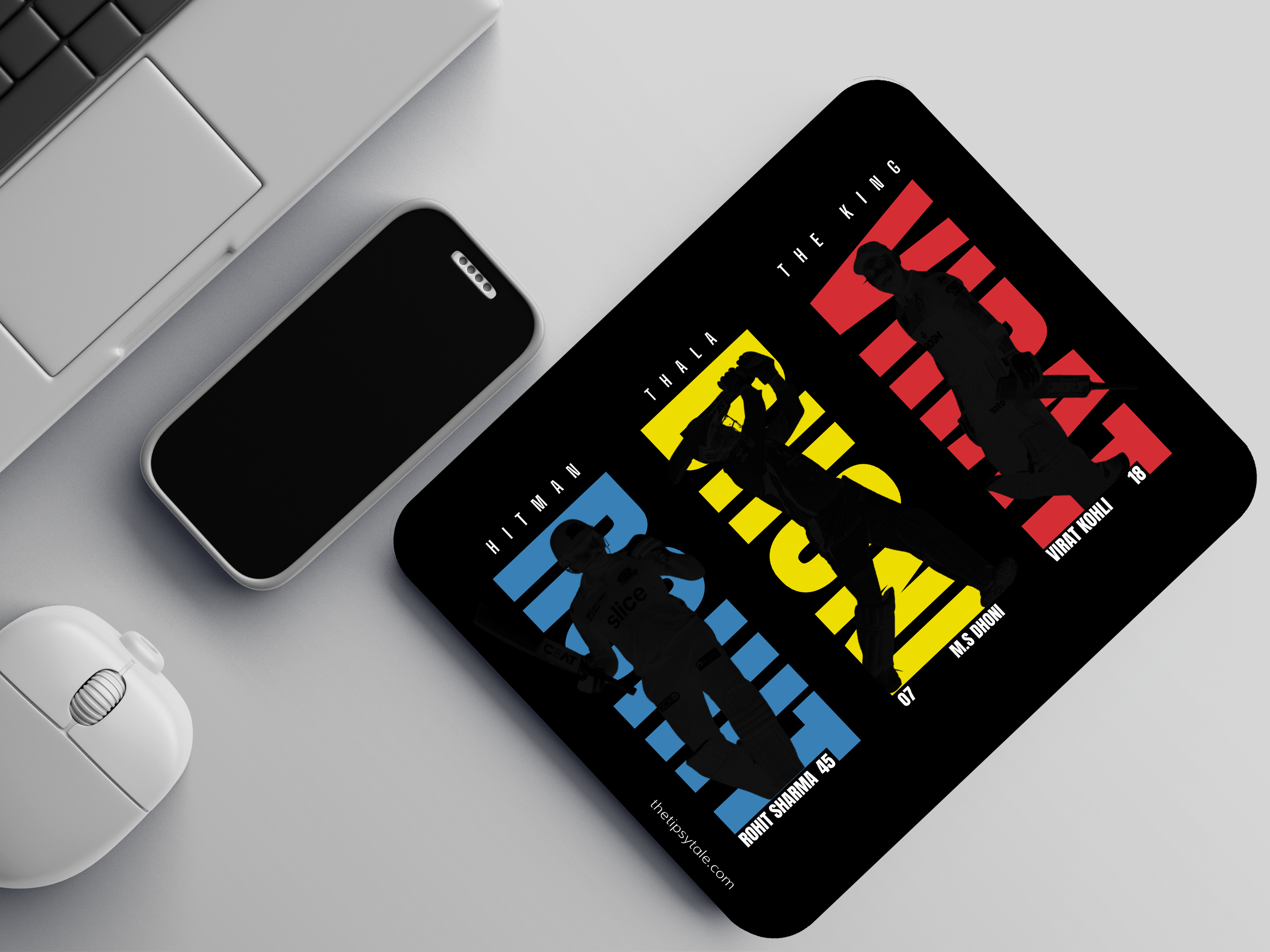 "Rohit + Dhoni + Virat = The Legends" Mousepad Enhance Your Workspace with Style