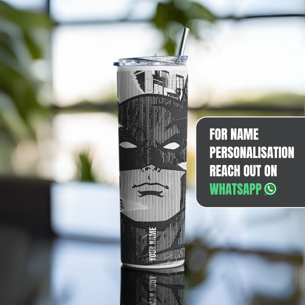 "Batman Comic Print" Tumbler with Metal Straw