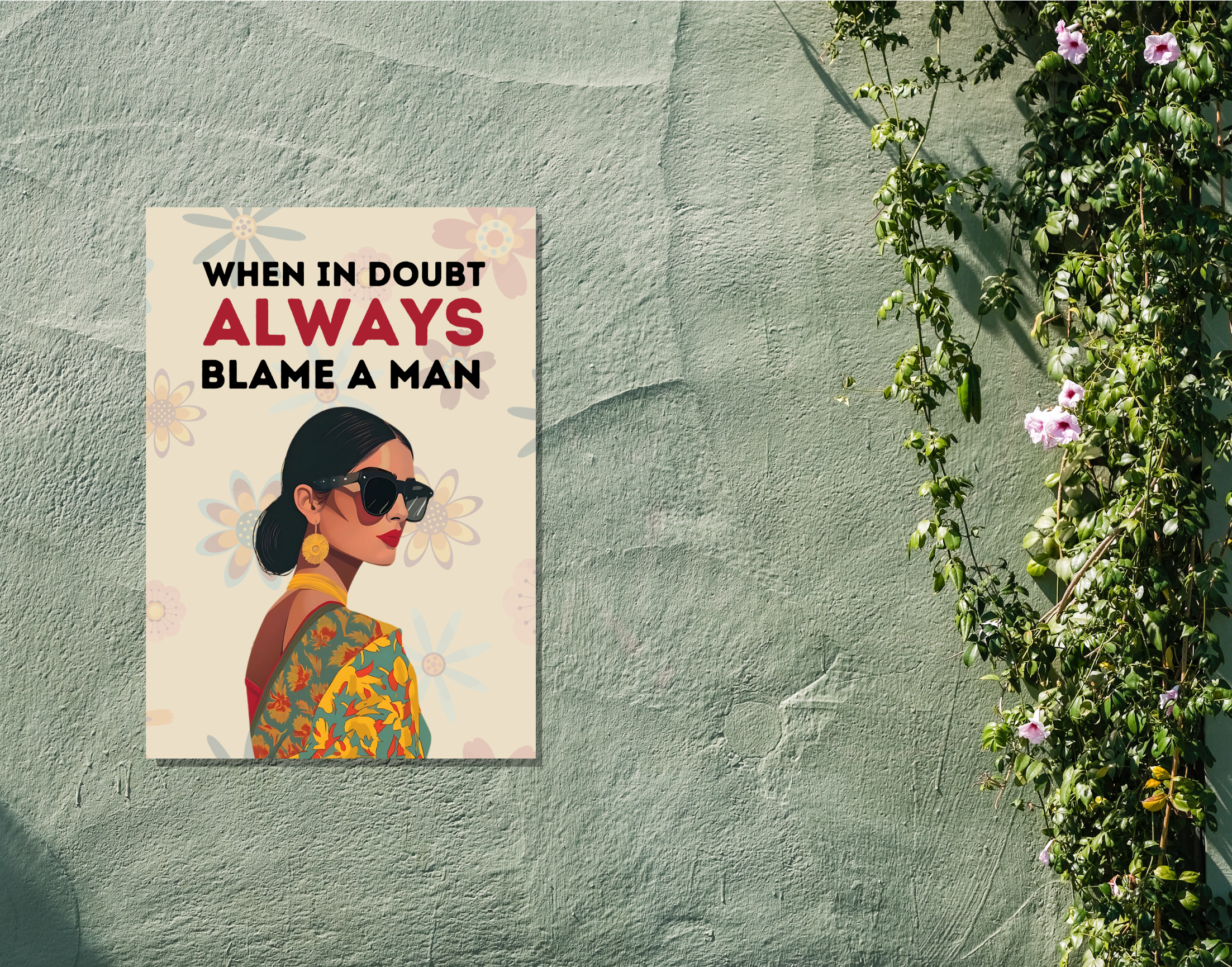 "WHEN  IN A DOUBT ALWAYS BLAME A MAN-WOMEN EDITION"- Shiny & Sturdy Metallic Poster  Art That Pops & Sticks (Literally!)