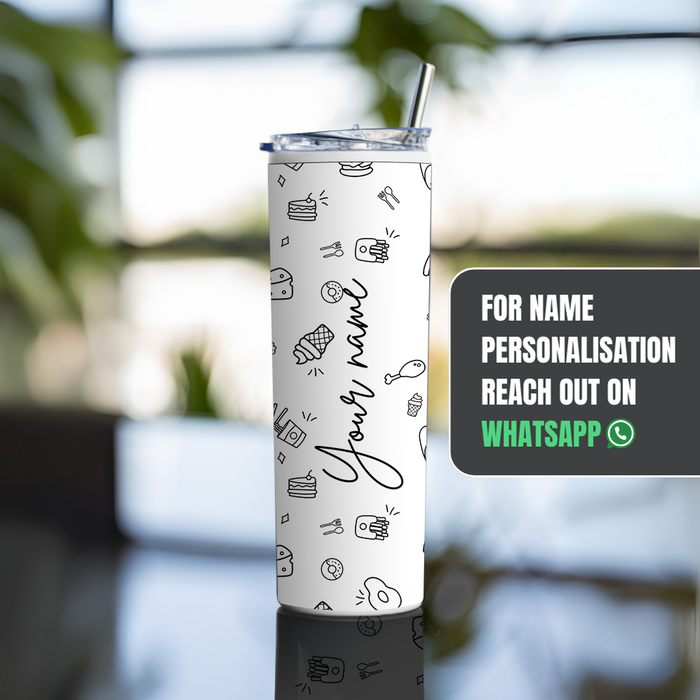 " FOOD PATTERN" Tumbler with Metal Straw