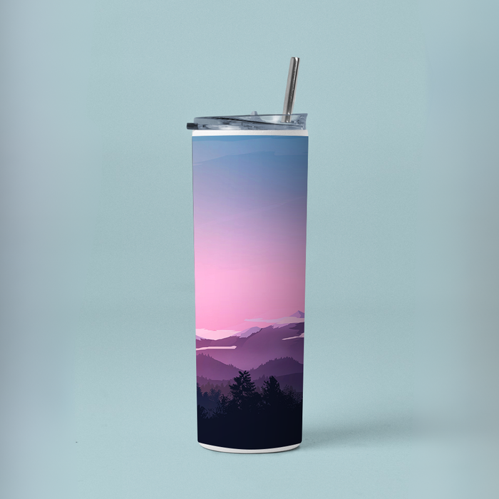 "MOUNTAINS SHILHOUETTE" Tumbler with Metal Straw