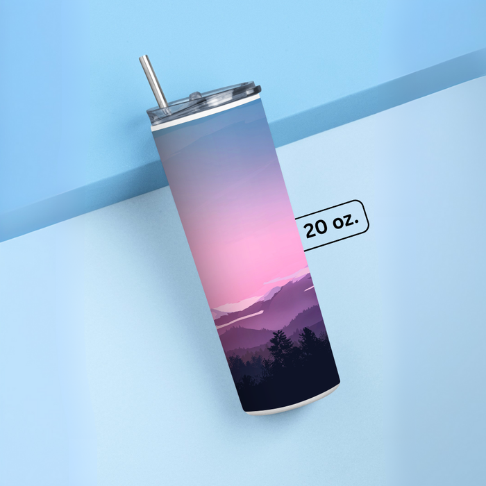 "MOUNTAINS SHILHOUETTE" Tumbler with Metal Straw
