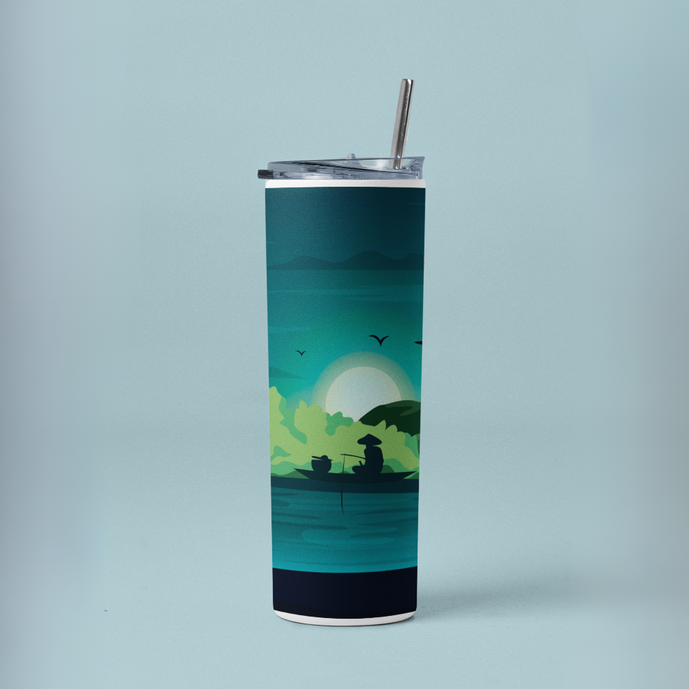 "Fishing in nature" Tumbler with Metal Straw