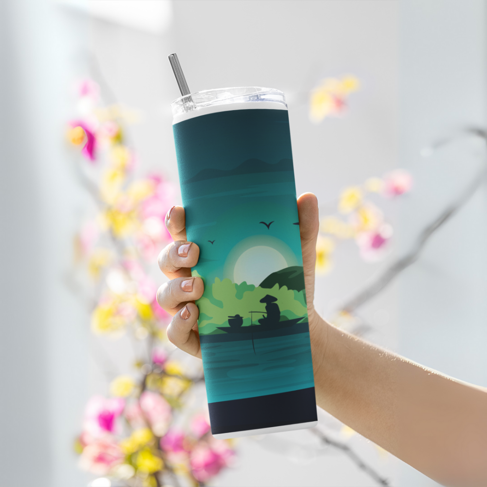 "Fishing in nature" Tumbler with Metal Straw