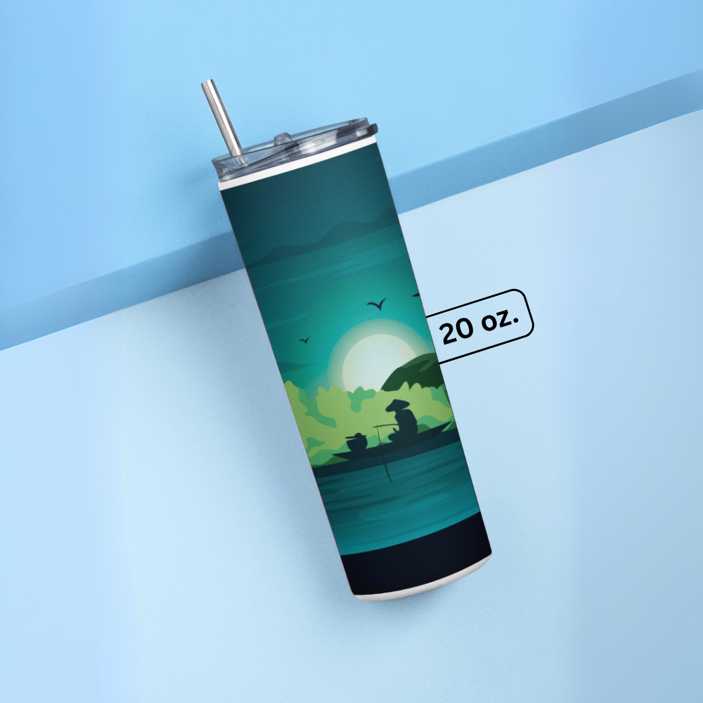 "Fishing in nature" Tumbler with Metal Straw