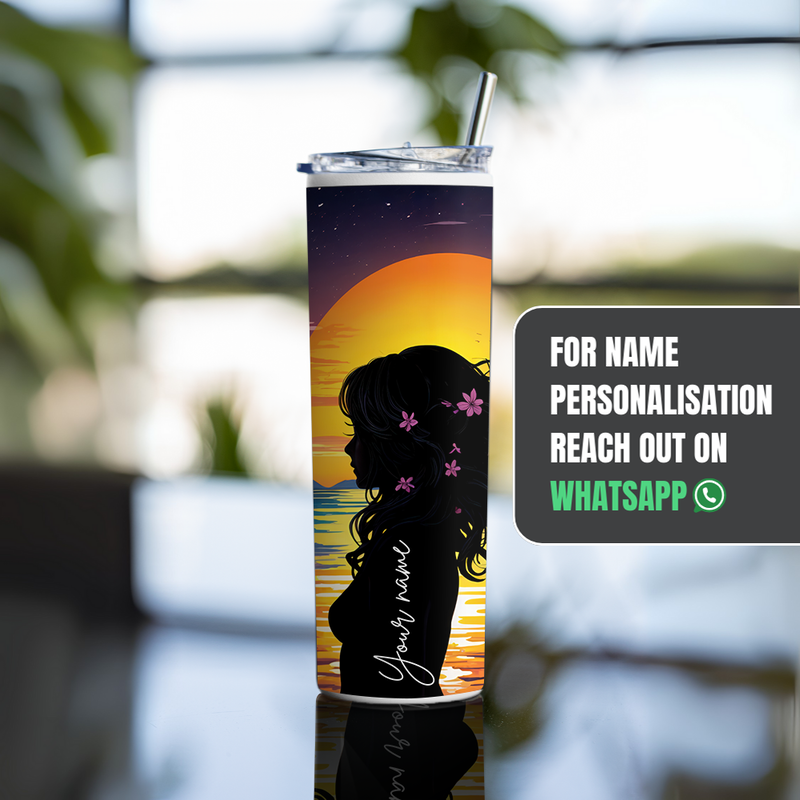 "WOMAN SHILHOUETTE " Tumbler with Metal Straw