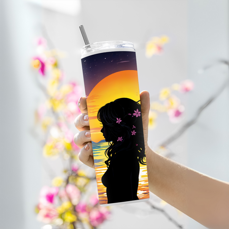 "WOMAN SHILHOUETTE " Tumbler with Metal Straw