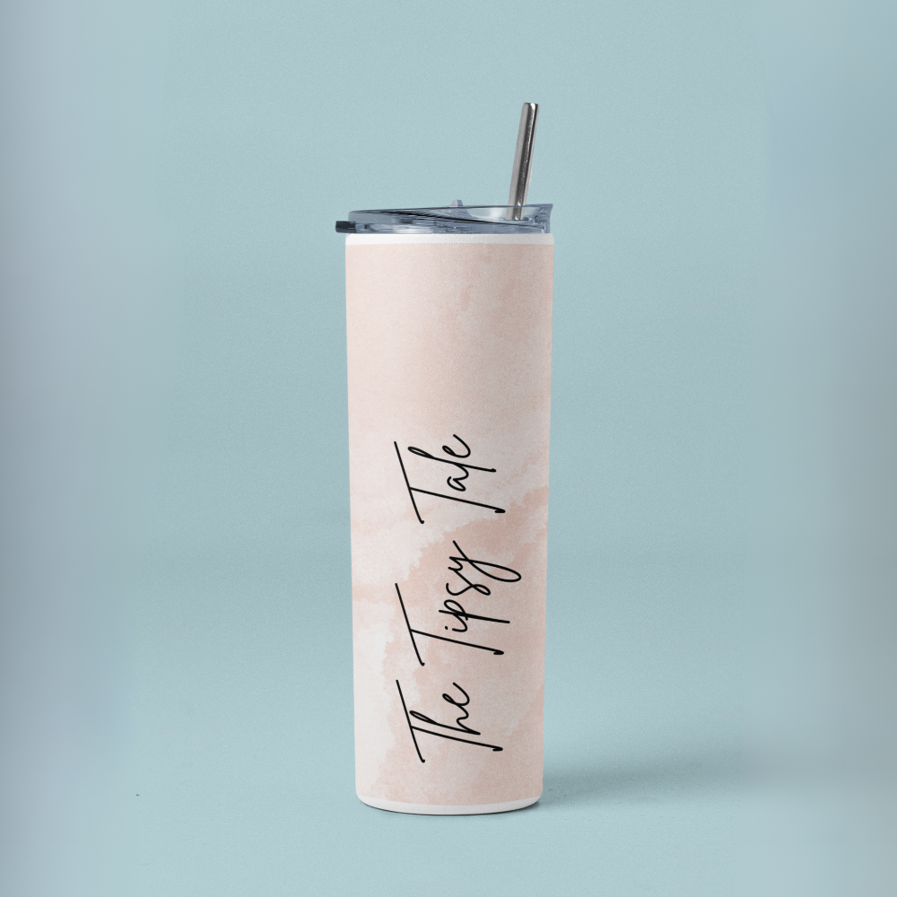 "The Tipsy Tale- Pink Print " Tumbler with Metal Straw