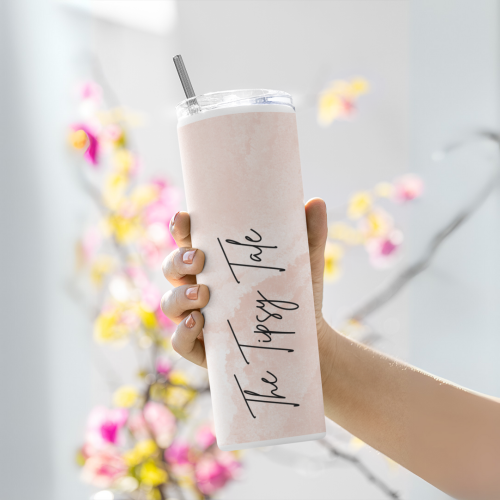 "The Tipsy Tale- Pink Print " Tumbler with Metal Straw