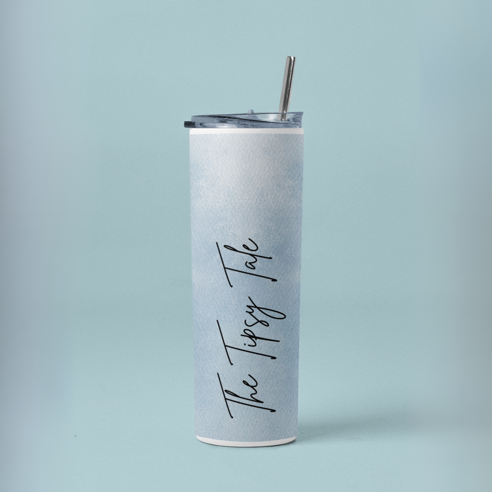 "The Tipsy Tale- Blue Print " Tumbler with Metal Straw