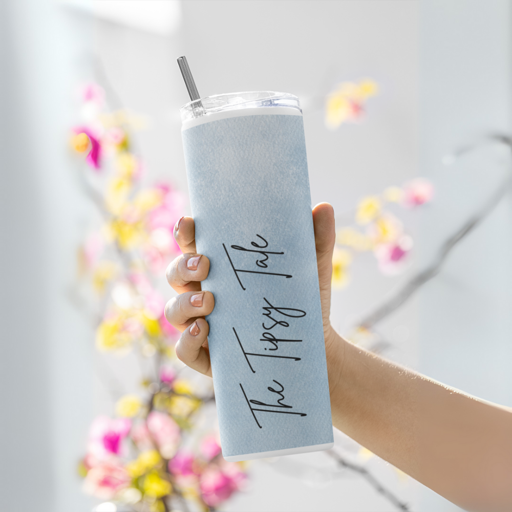 "The Tipsy Tale- Blue Print " Tumbler with Metal Straw