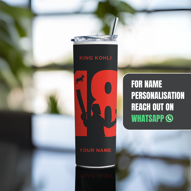 "VIRAT KOHLI - CRICKET FAN BASE" Tumbler with Metal Straw