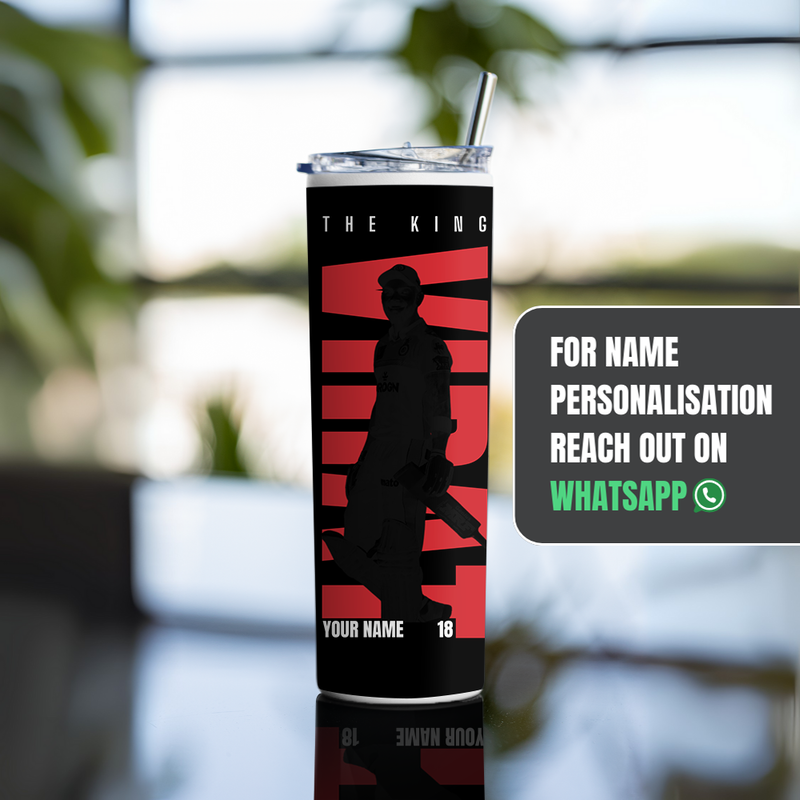 "VIRAT - CRICKET FANDOM" Tumbler with Metal Straw