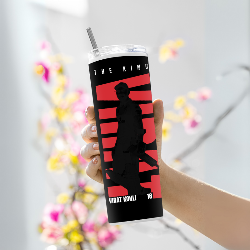 "VIRAT - CRICKET FANDOM" Tumbler with Metal Straw
