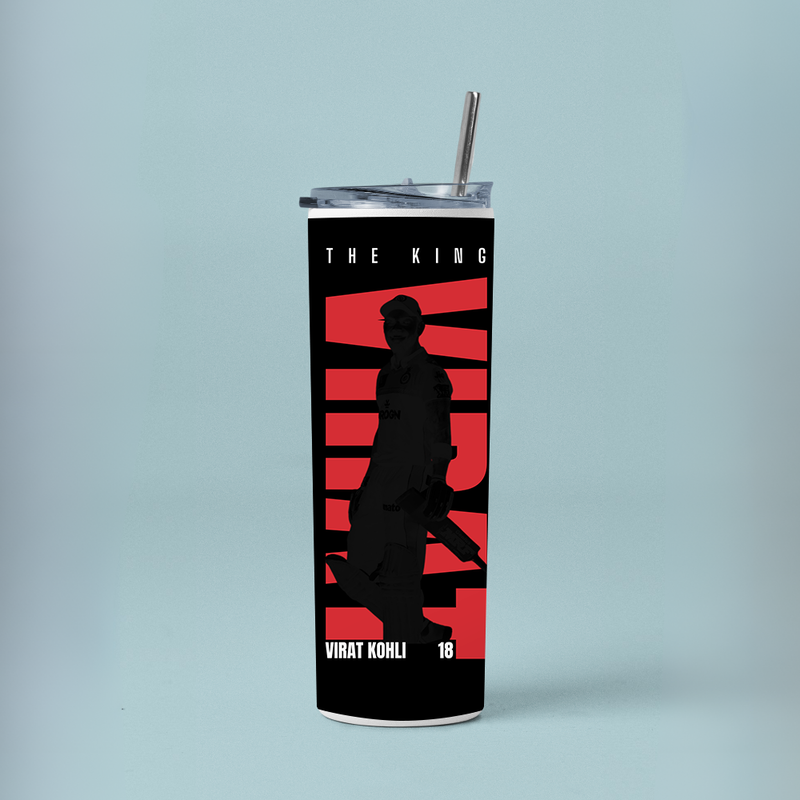 "VIRAT - CRICKET FANDOM" Tumbler with Metal Straw