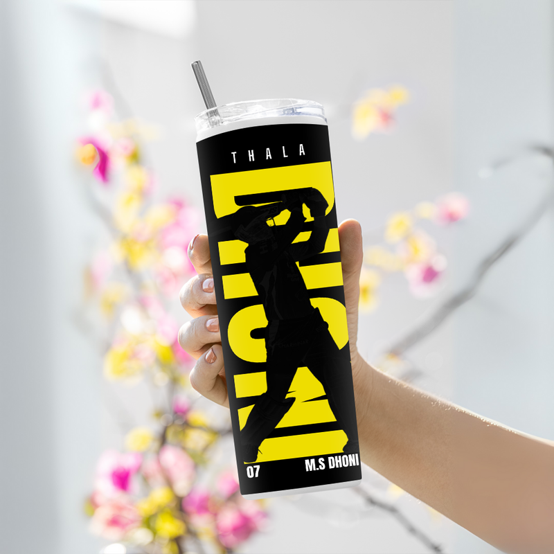 "DHONI - CRICKET FANDOM " Tumbler with Metal Straw