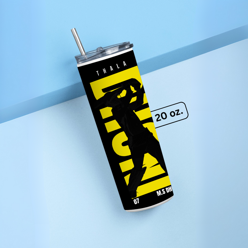 "DHONI - CRICKET FANDOM " Tumbler with Metal Straw