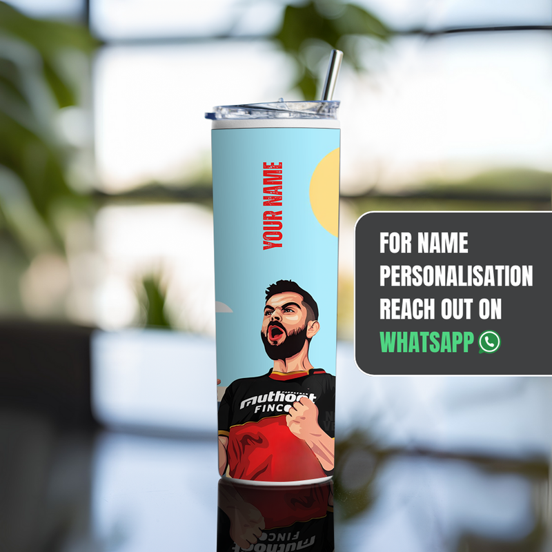 "VIRAT KOHLI - CRICKET FANSHIP" Tumbler with Metal Straw