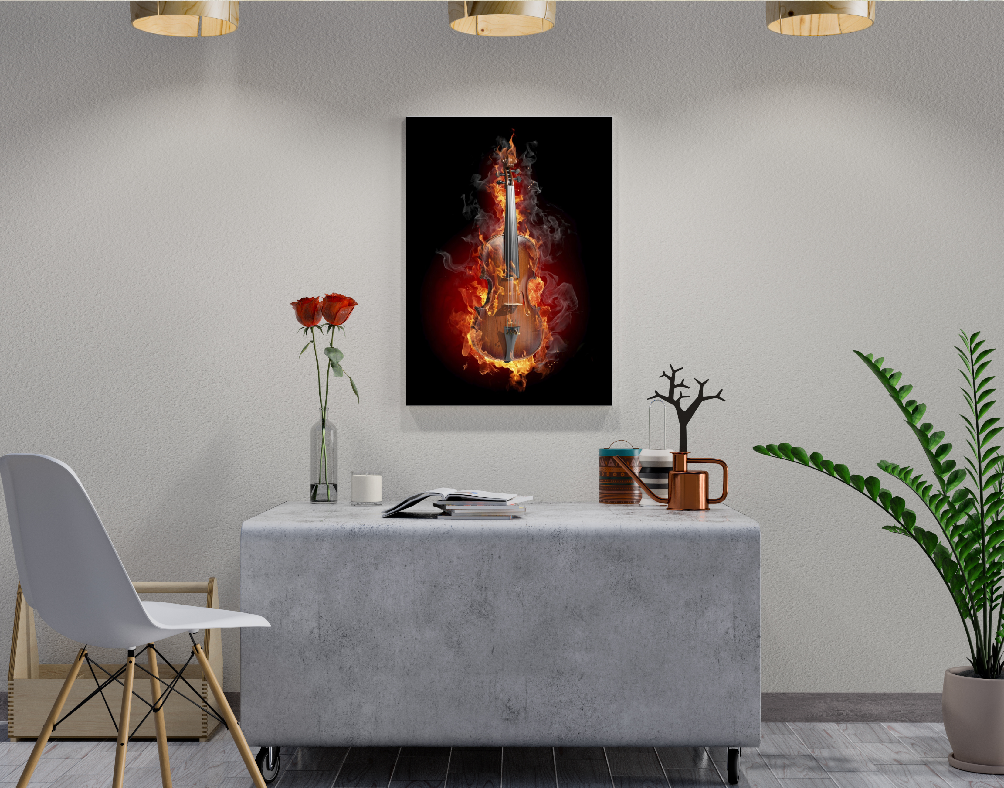 "BURNING GUITAR"- Shiny & Sturdy Metallic Poster  Art That Pops & Sticks (Literally!)