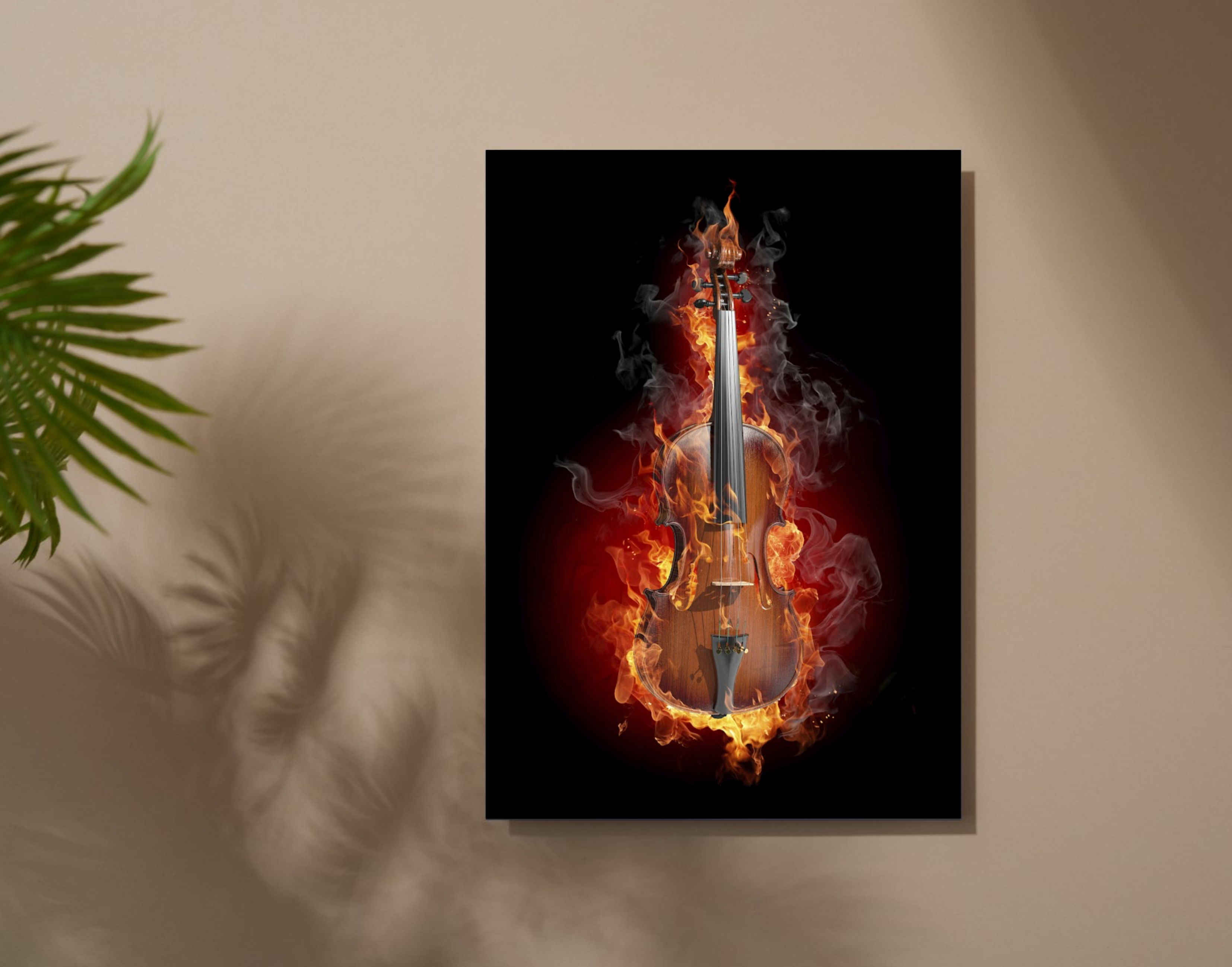"BURNING GUITAR"- Shiny & Sturdy Metallic Poster  Art That Pops & Sticks (Literally!)