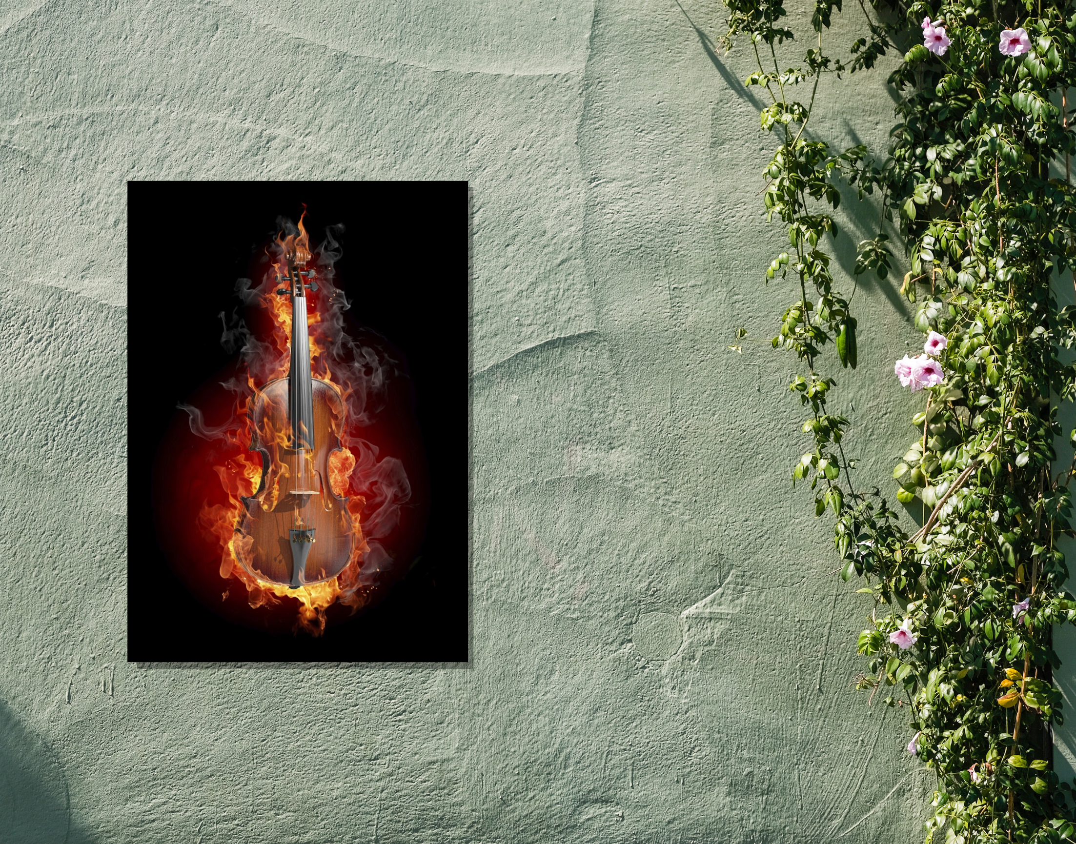 "BURNING GUITAR"- Shiny & Sturdy Metallic Poster  Art That Pops & Sticks (Literally!)