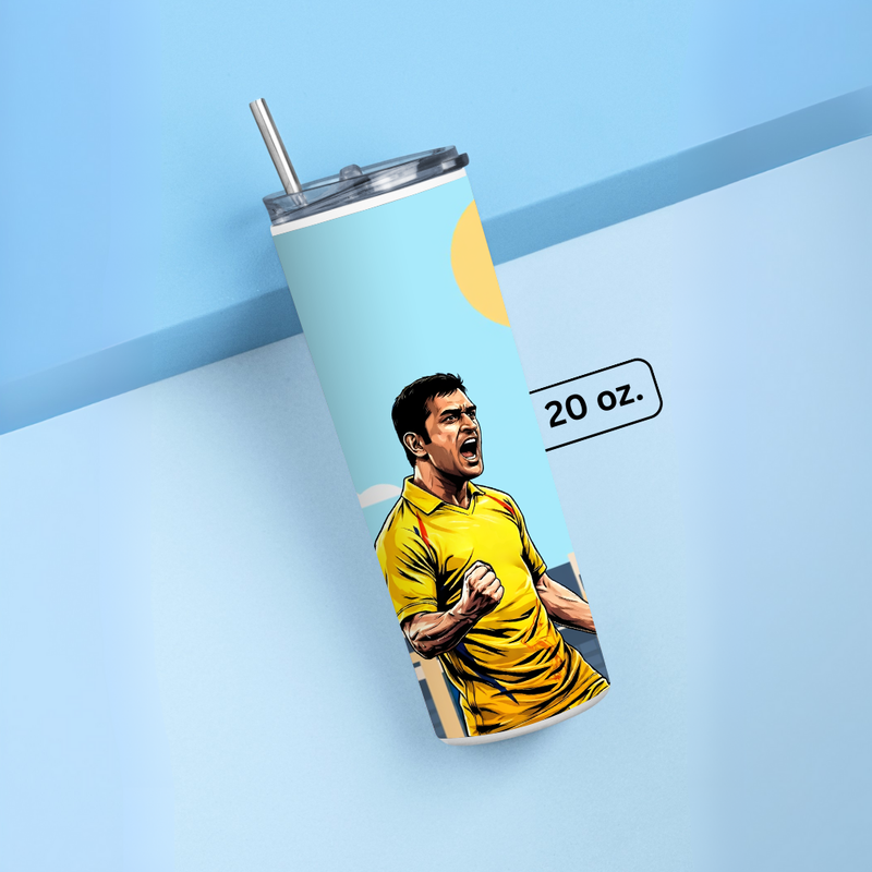 "DHONI - CRICKET FANSHIP" Tumbler with Metal Straw
