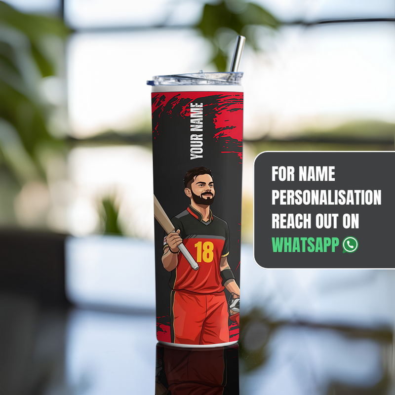"VIRAT KOHLI 18 - CRICKET FAN BASE " Tumbler with Metal Straw