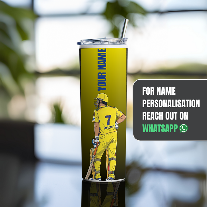 "DHONI 07 - CRICKET FANDOM" Tumbler with Metal Straw