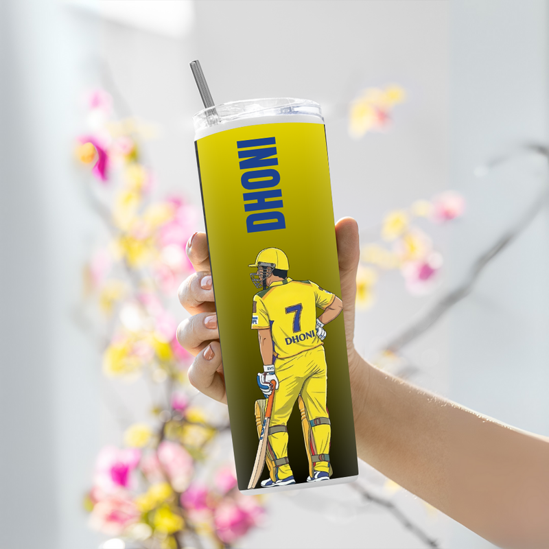 "DHONI 07 - CRICKET FANDOM" Tumbler with Metal Straw