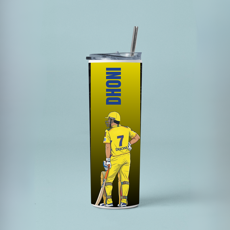 "DHONI 07 - CRICKET FANDOM" Tumbler with Metal Straw