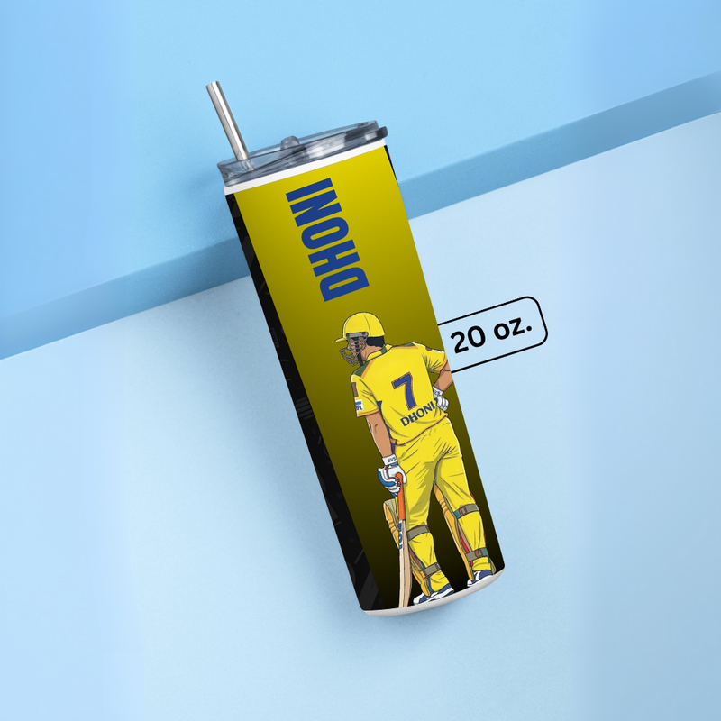 "DHONI 07 - CRICKET FANDOM" Tumbler with Metal Straw
