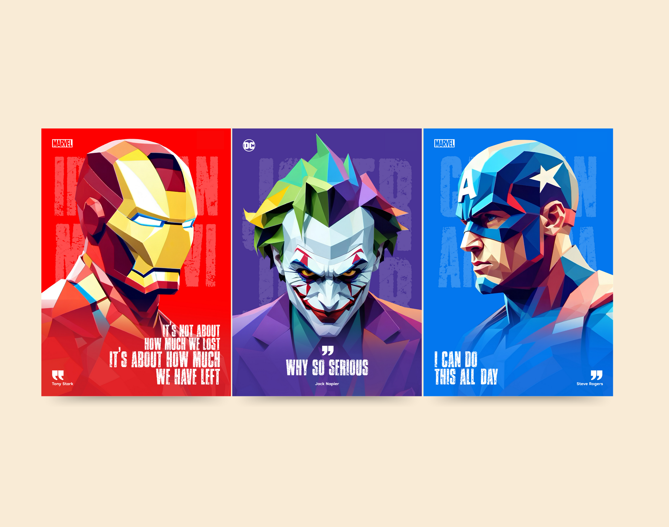 "Icons Clash: Iron Man, Captain America & Joker"- Shiny & Sturdy Metallic Poster  Art That Pops & Sticks (Literally!)