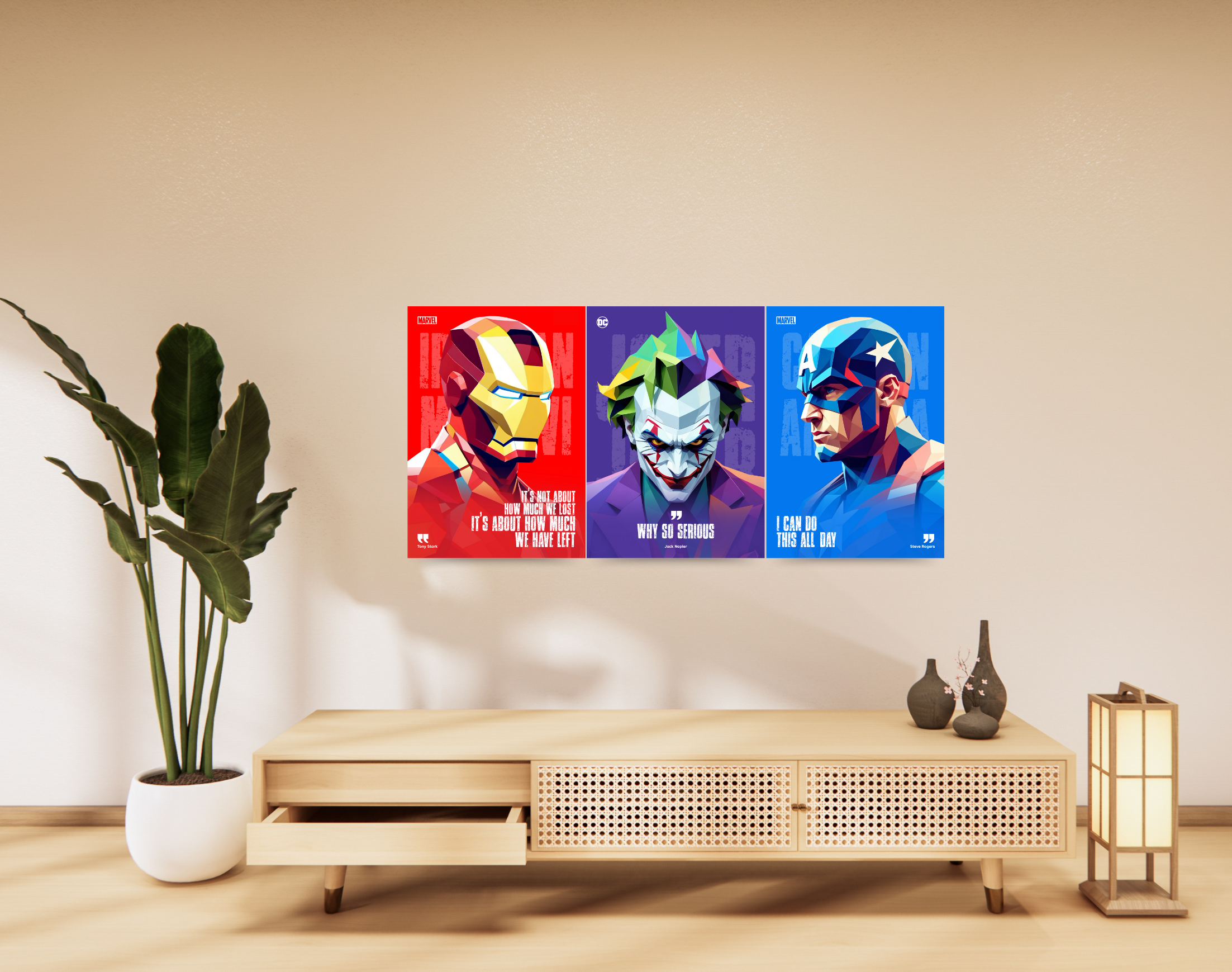 "Icons Clash: Iron Man, Captain America & Joker"- Shiny & Sturdy Metallic Poster  Art That Pops & Sticks (Literally!)