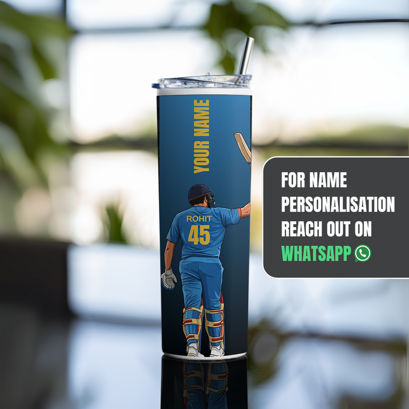 "ROHIT 45 - CRICKET FANDOM" Tumbler with Metal Straw