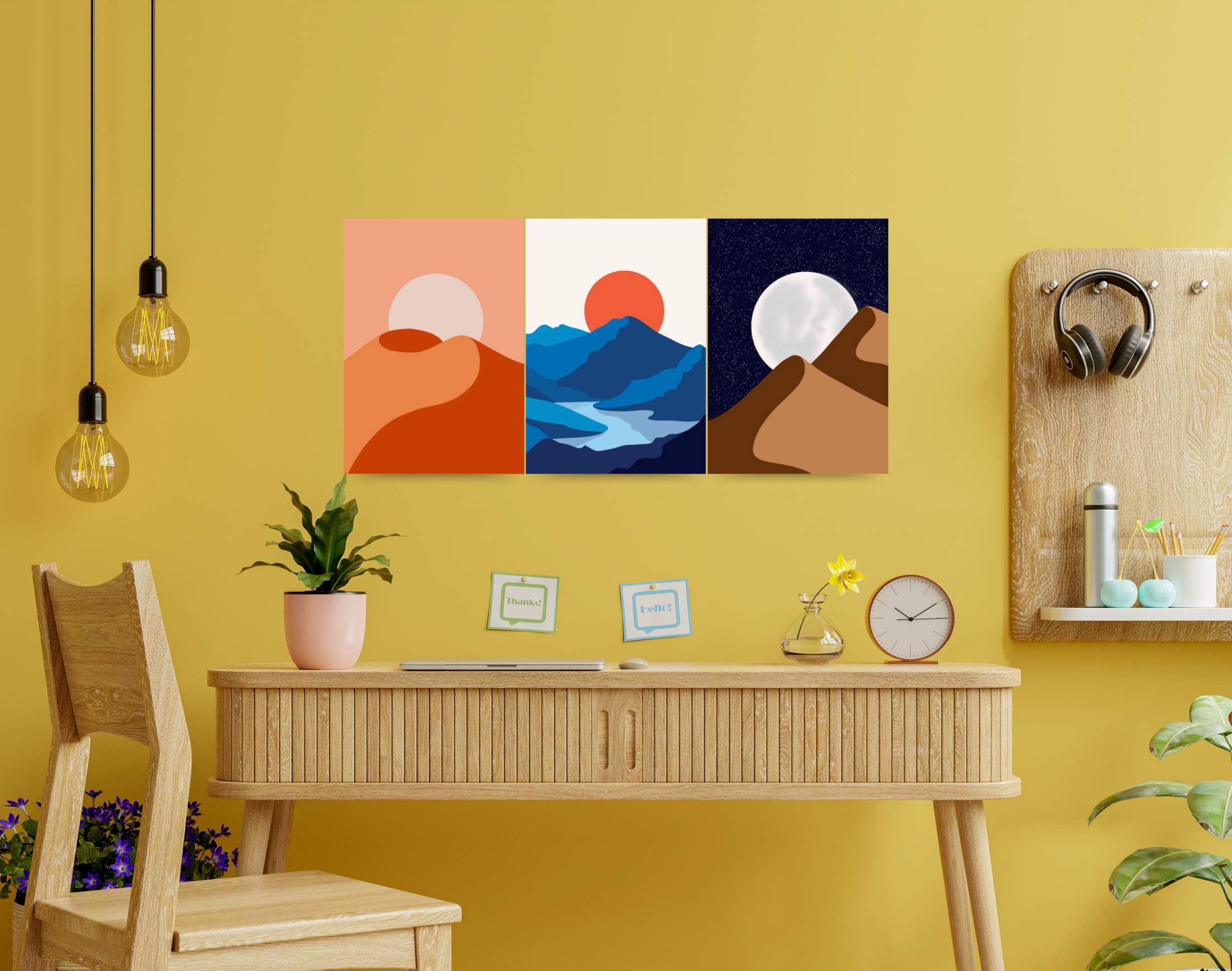 "MOON AND MOUNTAINS"- Shiny & Sturdy Metallic Poster Art That Pops & Sticks
