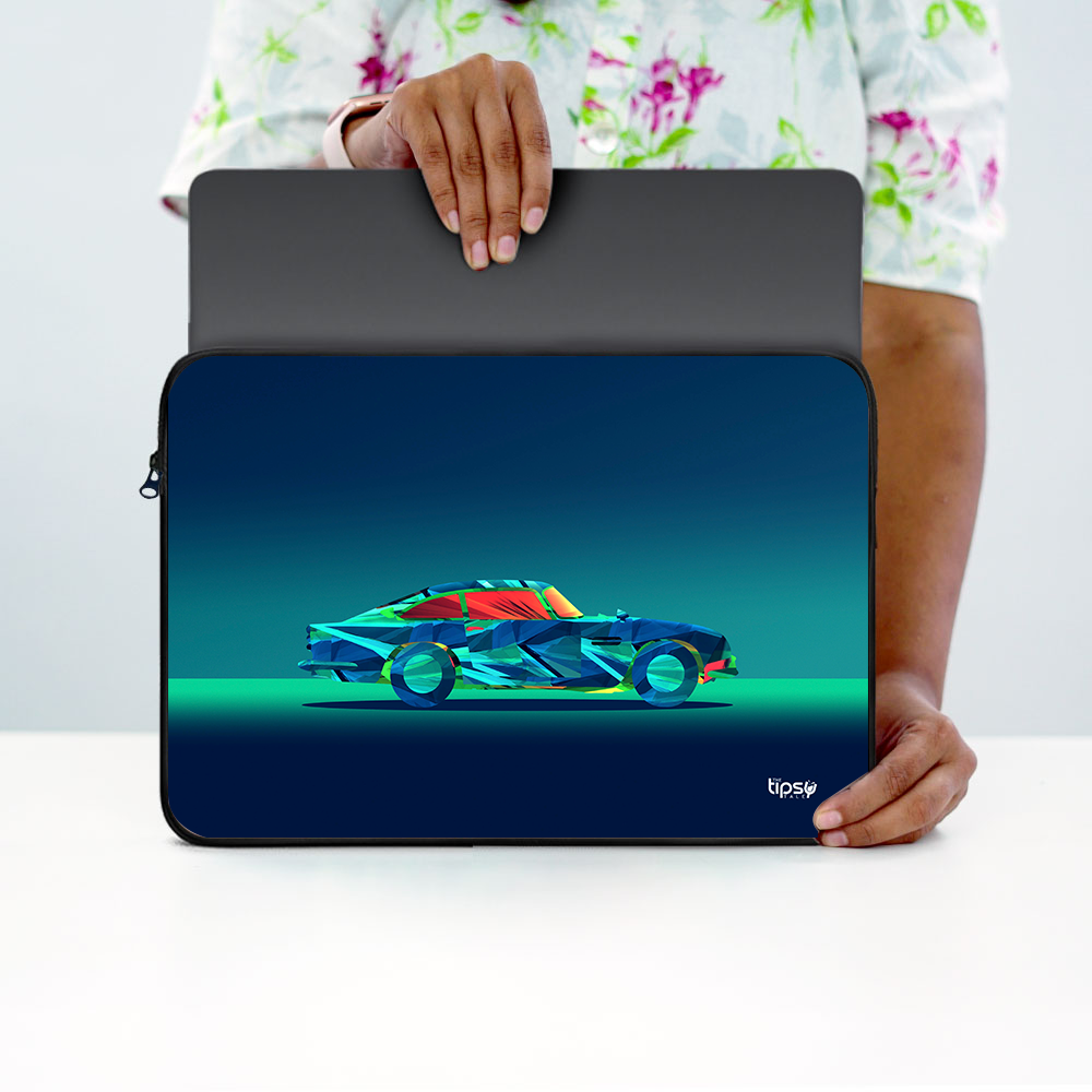 "Futuristic Neon Car" Laptop Sleeves:Bold Modern Design for Every Size