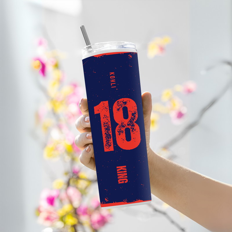 "ONE AND ONLY KING KOHLI - CRICKET FANBASE" Tumbler with Metal Straw