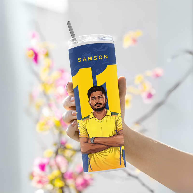 "SAMSON IN YELLOW - CRICKET FANBASE" Tumbler with Metal Straw