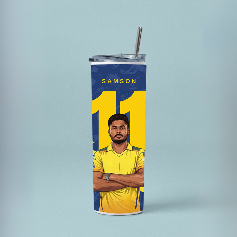 "SAMSON IN YELLOW - CRICKET FANBASE" Tumbler with Metal Straw