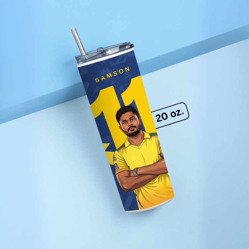 "SAMSON IN YELLOW - CRICKET FANBASE" Tumbler with Metal Straw
