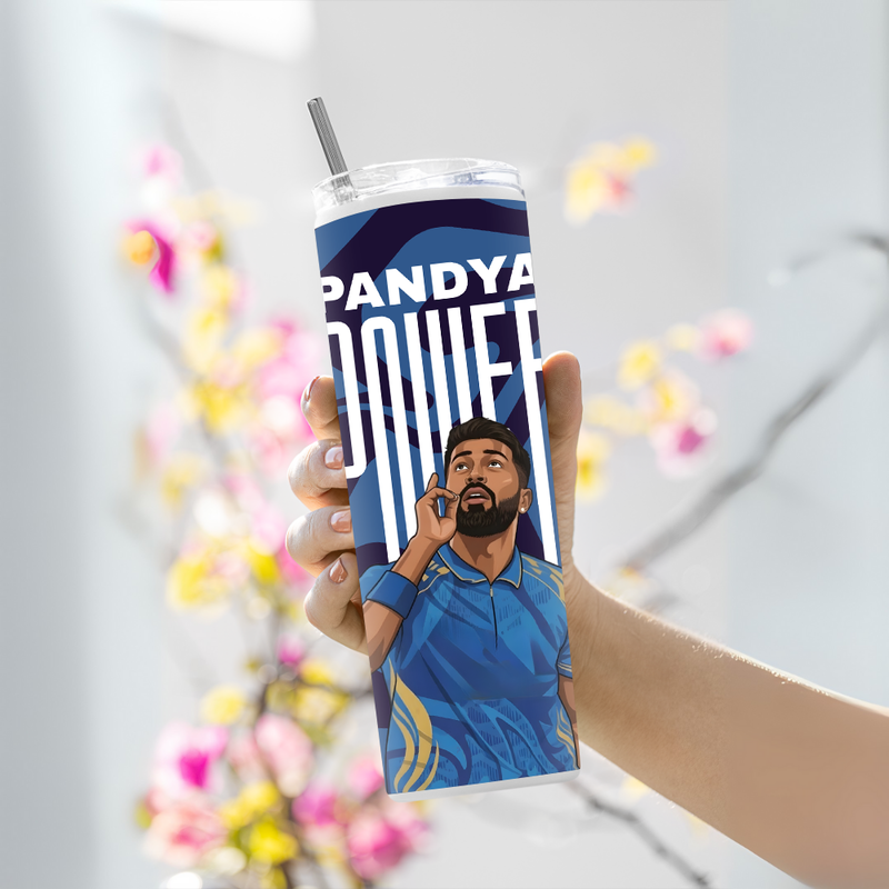 "PANDYA POWER: CRICKET FANBASE" Tumbler with Metal Straw
