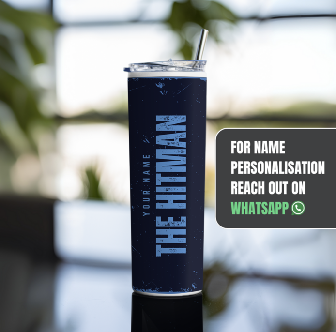 "THE HITMAN - CRICKET FANSHIP" Tumbler with Metal Straw