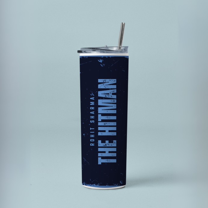 "THE HITMAN - CRICKET FANSHIP" Tumbler with Metal Straw