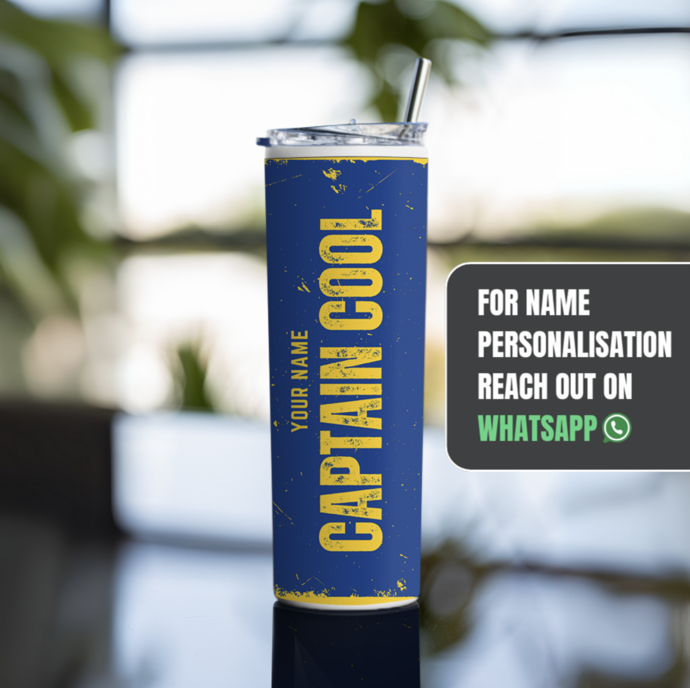 "CAPTAIN COOL- CRICKET FANSHIP" Tumbler with Metal Straw