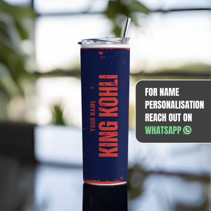 "KING KOHLI - CRICKET FANSHIP" Tumbler with Metal Straw