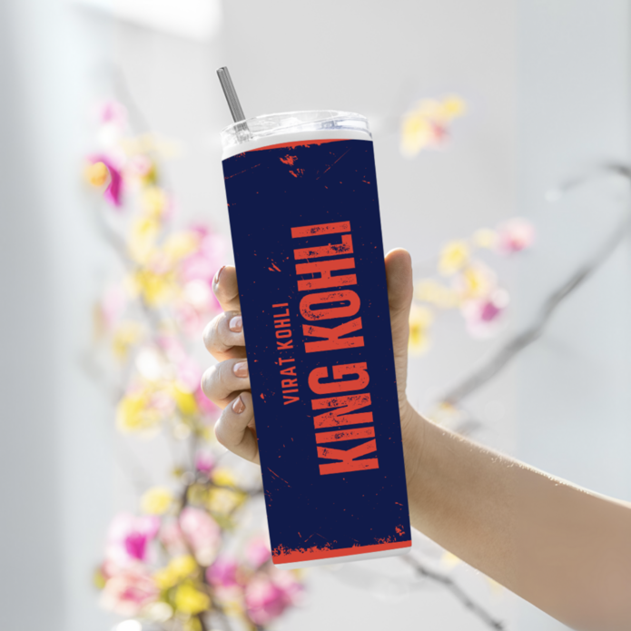 "KING KOHLI - CRICKET FANSHIP" Tumbler with Metal Straw