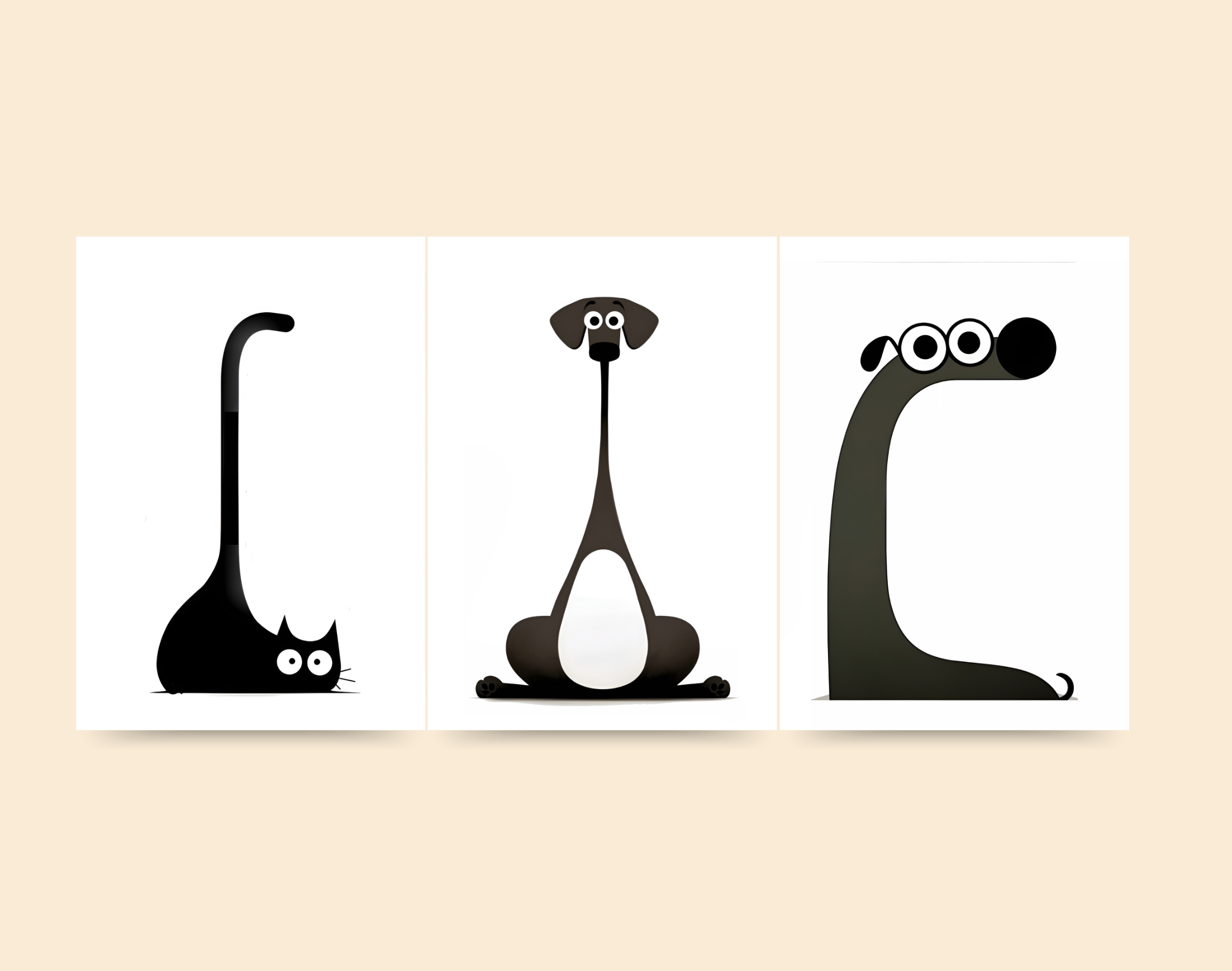 "CARTOON PET ANIMALS"- Shiny & Sturdy Metallic Poster Art That Pops & Sticks